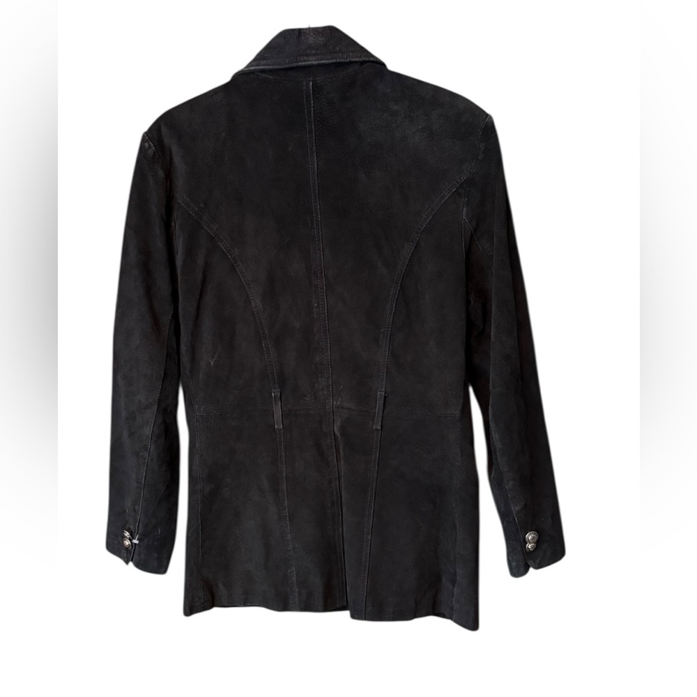 Vintage Jacqueline Ferrar Black Suede Leather Trim Jacket Longline Size Small - Picture 6 of 7
